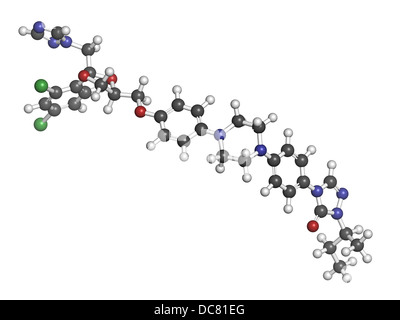 Itraconazolo farmaco antimicotico triazolico (classe), struttura chimica. Gli atomi sono rappresentati come sfere con colore convenzionale Foto Stock