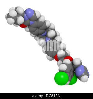 Itraconazolo farmaco antimicotico triazolico (classe), struttura chimica. Gli atomi sono rappresentati come sfere con colore convenzionale Foto Stock