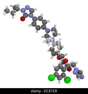 Itraconazolo farmaco antimicotico triazolico (classe), struttura chimica. Gli atomi sono rappresentati come sfere con colore convenzionale Foto Stock
