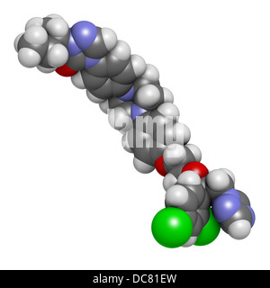 Itraconazolo farmaco antimicotico triazolico (classe), struttura chimica. Gli atomi sono rappresentati come sfere con colore convenzionale Foto Stock