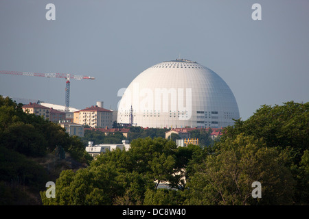 Vista del cielo funivia sul lato sud della Ericsson Globe, Stoccolma, Svezia Foto Stock