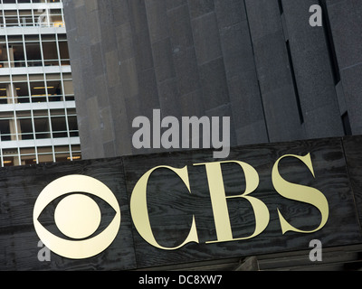 Segno di CBS Logo ed edificio, NYC Foto Stock