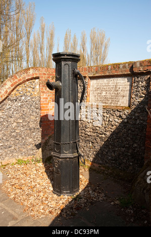 Il vecchio villaggio di pompa acqua e la sua lapide commemorativa a Cobham Kent. Foto Stock