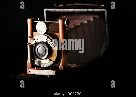 Antique Visualizza fotocamera con soffietti in pelle Foto Stock