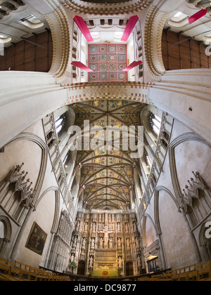 St Albans Cathedral in Hertfordshire, Inghilterra - interno fisheye 3 Foto Stock