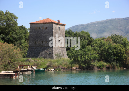 Buthrotum, Butrinto, Butrinti, il greco antico e la città romana nel sud dell'Albania, la torre veneziana Foto Stock