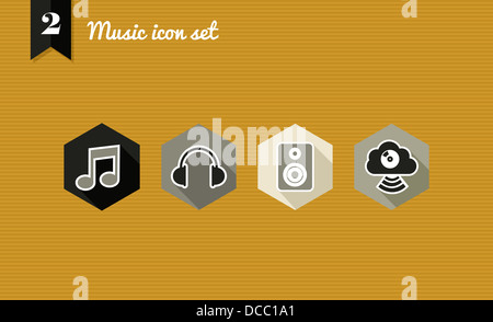 Musica icona del piano SET, web app per la riproduzione di brani musicali. File vettoriale stratificata per operazioni di editing semplici. Foto Stock