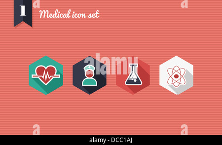 Colorati salute medica flat icon set, online app per malattia assistenza. File vettoriale stratificata per operazioni di editing semplici. Foto Stock