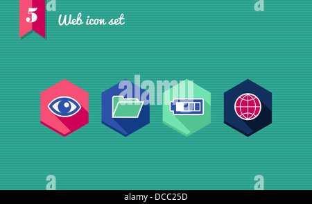 Applicazioni Web flat icon set, global seo elementi. File vettoriale stratificata per operazioni di editing semplici. Foto Stock