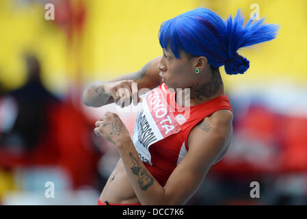 Mosca, Russia. Il 15 agosto, 2013. Inika McPherson di noi compete in qualifica a XIV IAAF ai Campionati Mondiali di atletica di Luzhniki Stadium di Mosca, Russia, 15 agosto 2013. Foto: Bernd Thissen/dpa/Alamy Live News Foto Stock