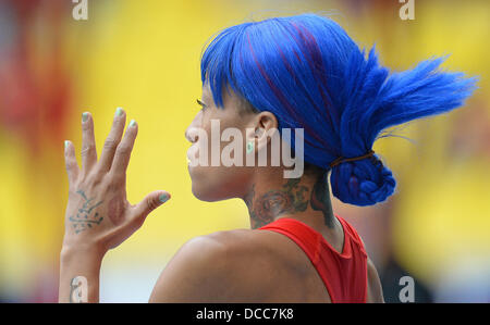 Mosca, Russia. Il 15 agosto, 2013. Inika McPherson di noi compete in qualifica a XIV IAAF ai Campionati Mondiali di atletica di Luzhniki Stadium di Mosca, Russia, 15 agosto 2013. Foto: Bernd Thissen/dpa/Alamy Live News Foto Stock