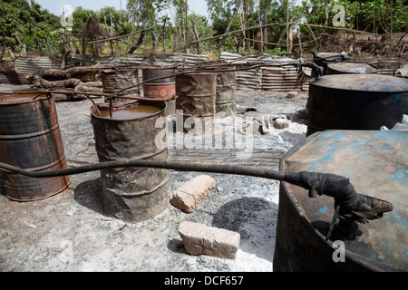 Distilleria, dove anacardi succo di mela è convertito in alcool. Il Gambia. Foto Stock