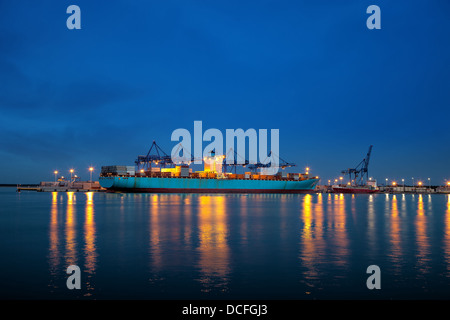 Contenitore grande nave sul carico nel porto di Danzica, Polonia. Foto Stock