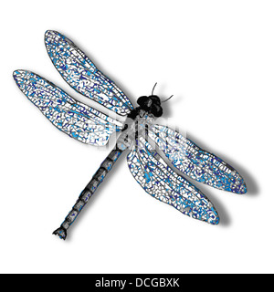 Dragonfly contro uno sfondo bianco, astratto arte vettoriale illustrazione, immagine contiene la trasparenza Foto Stock