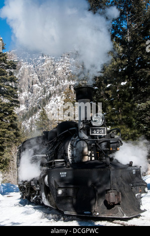 Motore a vapore da Durango e Silverton Narrow Gauge Railroad. Foto Stock