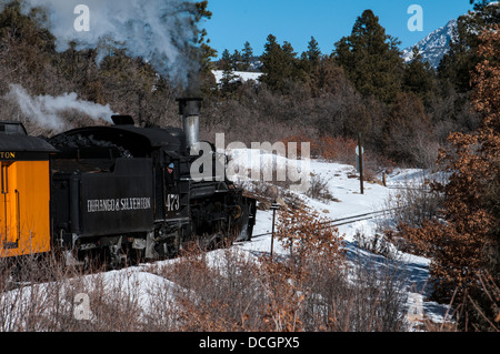 Motore a vapore da Durango e Silverton Narrow Gauge Railroad. Foto Stock