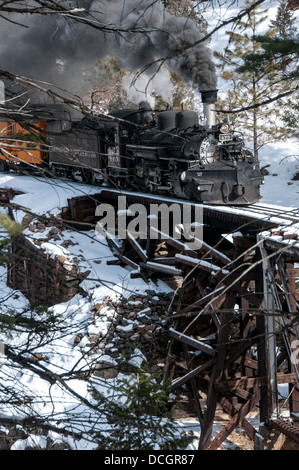 Motore a vapore e boxcars da Durango e Silverton Narrow Gauge Railroad. Foto Stock