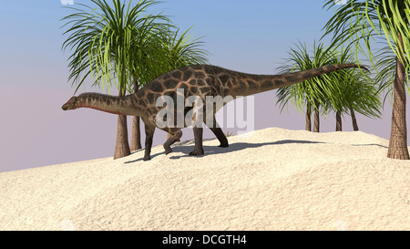 Dicraeosaurus camminando in un ambiente tropicale. Foto Stock