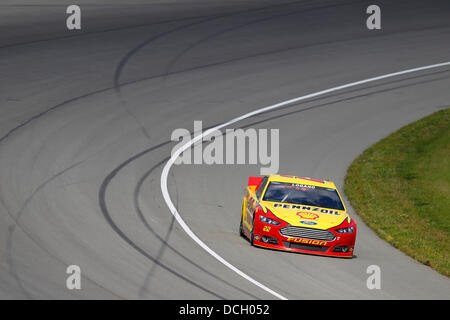 Brooklyn, MI, Stati Uniti d'America. 16 Ago, 2013. Brooklyn, MI - Agosto 16, 2013: Joey Lagano (22) conquista la pole per la pura Michigan 400 gara presso il Michigan International Speedway di Brooklyn, MI. Credito: csm/Alamy Live News Foto Stock