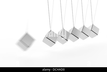 3D illustrazione di Newton la culla con cubi al posto di sfere Foto Stock