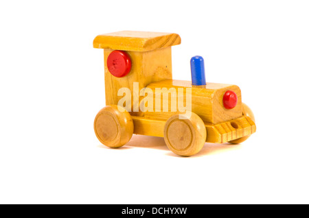 Bambino in legno giocattolo auto isolati su sfondo bianco Foto Stock
