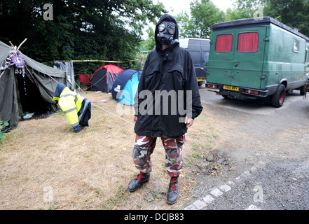 Anti Fracking manifestanti che hanno impostato il campo accanto al sito Cuadrilla a Balcombe Foto Stock