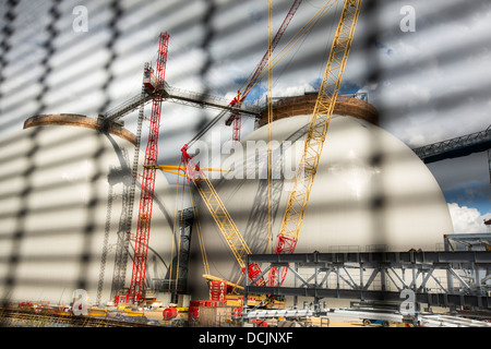 Nuovo biocarburante cupole di memorizzazione essendo costruito in corrispondenza di Drax power station in Yorkshire Regno Unito. Foto Stock