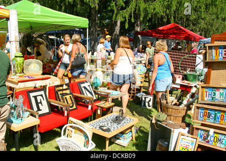 Le persone sono negozi di antiquariato a Gold Rush giorni in Oronoco, Minnesota stanno guardando a mano arte segni che scrivi divertente. Foto Stock