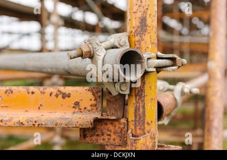 Poli Scaffoloding tenute insieme con un morsetto Foto Stock