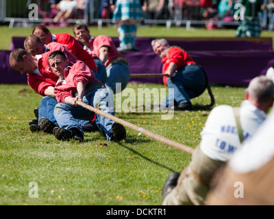 Aberdeen, Scozia - 16 Giugno 2013: un rimorchiatore di guerra concorso presso la Aberdeen Highland Games in Hazlehead Park Foto Stock
