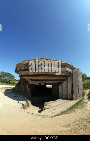 Resti della pistola batteria a Pointe du Hoc, Normandia, Francia. Foto Stock