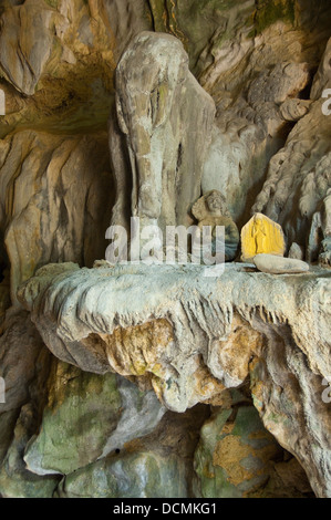 Chiudere verticale fino alla forma di un elefante realizzato da stalattiti interno Tham Sang o Tham Xang, elefante grotta vicino Vang Vieng Foto Stock