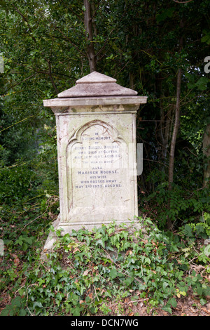 Vecchia tomba coperte di edera e headstone, dell'Arno Vale cimitero, Bristol, Inghilterra Foto Stock