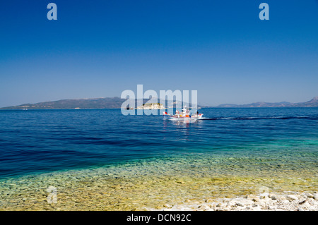 In barca da pesca Fanari, Meganisi, LEFKADA, ISOLE IONIE, Grecia. Foto Stock