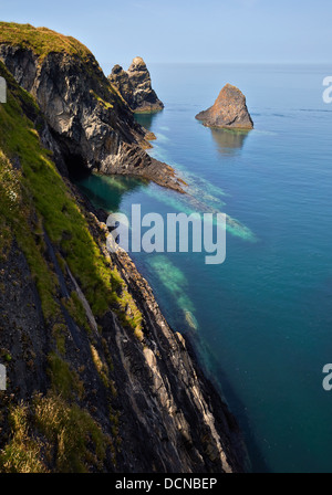 Careg Wylan e Ceibwr baia vicino a Cardigan e Moylgrove sulla South Wales coast path Foto Stock