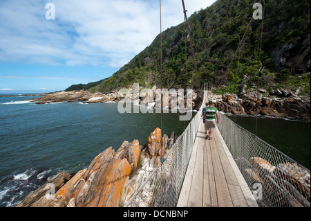 Tempeste fiume ponte di sospensione, Tsitsikamma, Garden Route National Park, Sud Africa Foto Stock