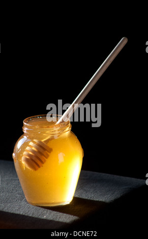 Vaso di miele in Puremiel, miele di una azienda che produce materie organiche di miele, Cadice, Andalusia, Spagna Foto Stock
