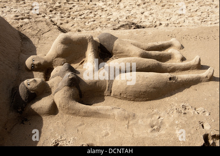 Castello di sabbia sulla spiaggia, Durban, Sud Africa Foto Stock
