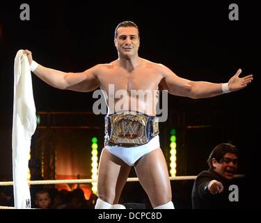 Alberto Del Rio WWE Raw Superstars restituiti all'Arena O2 con una sorpresa apparizione cameo di wrestling leggenda Mick Foley come ospiti di un arbitro. Vedendo come l'eroe locale Sheamus non era sul roster per il Dublin mostra superstar WWE CM Punk agguantato una bandiera tricolore ha proclamato in se stesso come Irish per la gioia dei fan! Chiedo come orgoglioso Celt Sheamus prenderà un po' di notizie? Dublino, Foto Stock