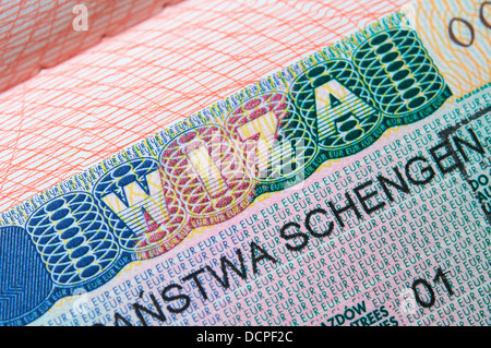 Il visto Schengen in Passport Foto Stock