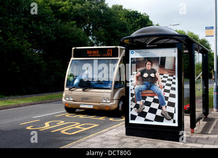 Warwick, Regno Unito. Il 21 agosto 2013. 'SELF ritratto con uova fritte, 1996 " da Sarah Lucas, un poster in un bus shelter in Wedgnock Lane, Warwick, come parte dell'arte ovunque la visualizzazione del progetto arte su 22.000 siti nel Regno Unito. 21 agosto 2013, Warwick, Warwickshire, Inghilterra, UK Credit: Colin Underhill/Alamy Live News Foto Stock