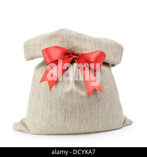 Sacco borsa regalo con nastro bow, isolato su bianco Foto Stock