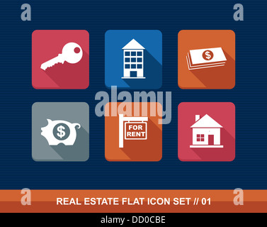 Coloratissimo business immobiliare piana elementi icon set. File vettoriale stratificata per operazioni di editing semplici. Foto Stock