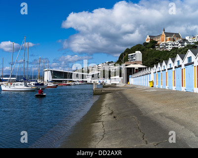 Dh Lambton Porto Wellington NUOVA ZELANDA uomo barca a remi Clyde Quay Marina Yacht boatsheds St Gerards Monastero Foto Stock