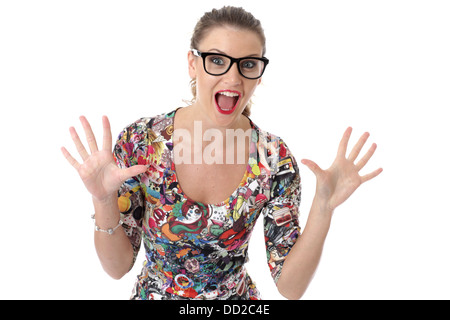 Modello rilasciato. eccitato felice attraente giovane donna Foto Stock