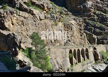 Paesaggio di montagna lungo la Scala di Santa Regina road, Niolo Valley, centrale Monti, Corsica, Francia Foto Stock