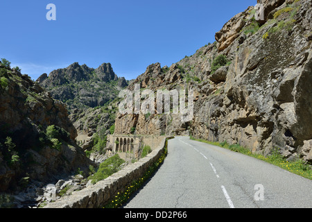 Paesaggio di montagna lungo la Scala di Santa Regina road, Niolo Valley, centrale Monti, Corsica, Francia Foto Stock