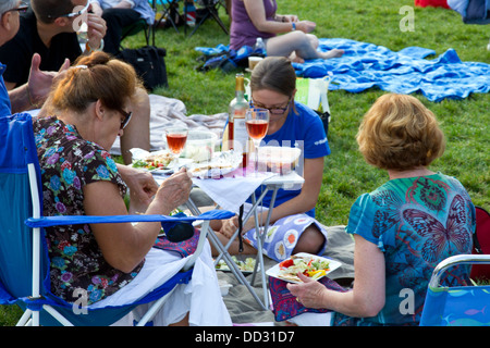 Le persone godono di un concerto pomeridiano in Millennium Park di Chicago, Illinois, Stati Uniti d'America Foto Stock