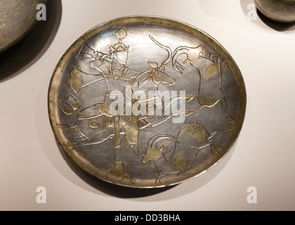 Piastra di argento - Iran, periodo sasaniano, VII secolo d.c. Foto Stock