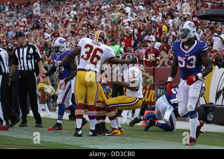 Sabato 24 Agosto, 20133, Washington Redskins ospita le fatture della Buffalo di FedEx Campo in Landover Maryland per il terzo gioco di preseason. Washington Redskins vincere 30-7. Credito: Khamp Sykhammountry/Alamy Live News Foto Stock